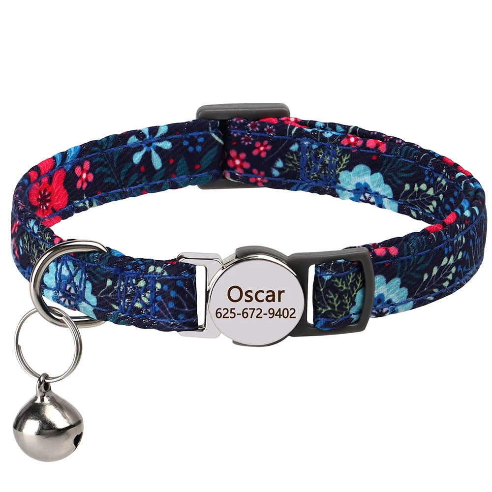 Collar Floral Personalizado para Gatitos o Perritos Pequeños – Con Campana y Placa Grabada
