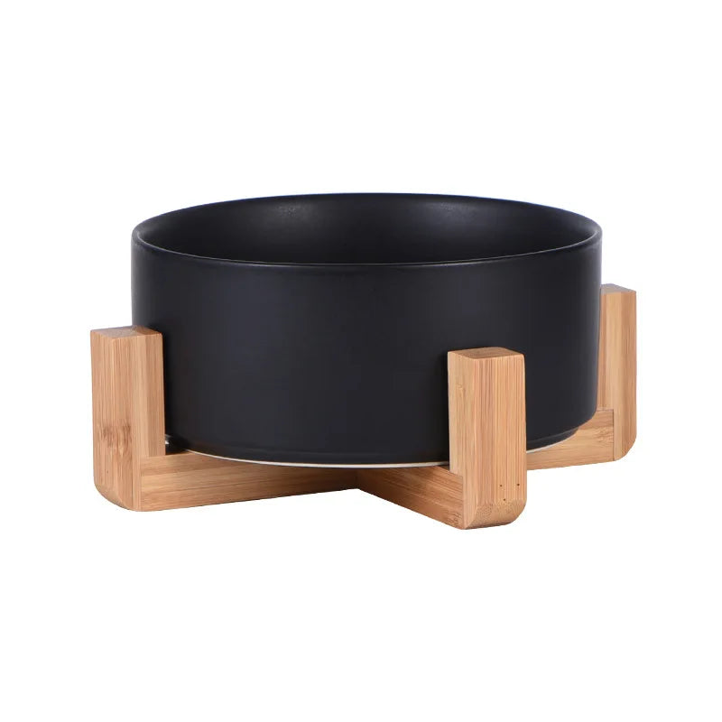 Cuenco Elevado de Cerámica con Base de Madera – Diseño Premium para Perros y Gatos
