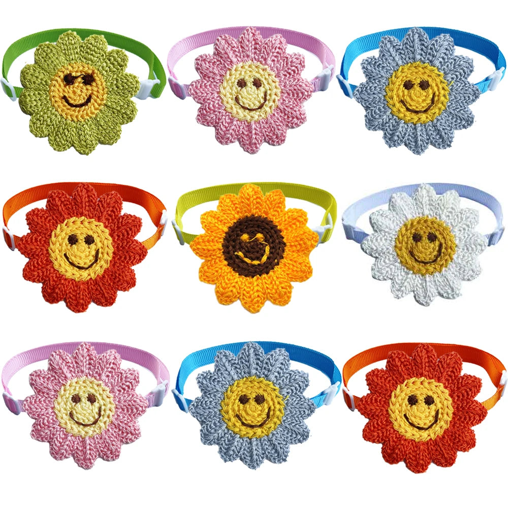 Collar Floral Sonriente – Packs de 50 o 100 Flores Tejidas para Mascotas Felices