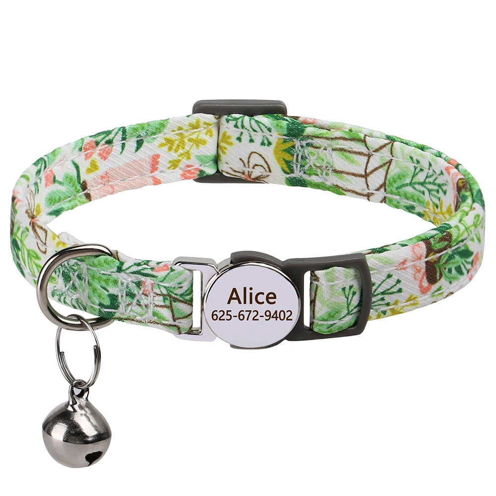 Collar Floral Personalizado para Gatitos o Perritos Pequeños – Con Campana y Placa Grabada