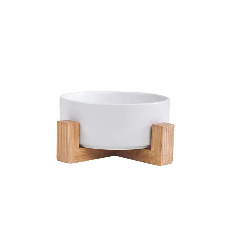 Cuenco Elevado de Cerámica con Base de Madera – Diseño Premium para Perros y Gatos