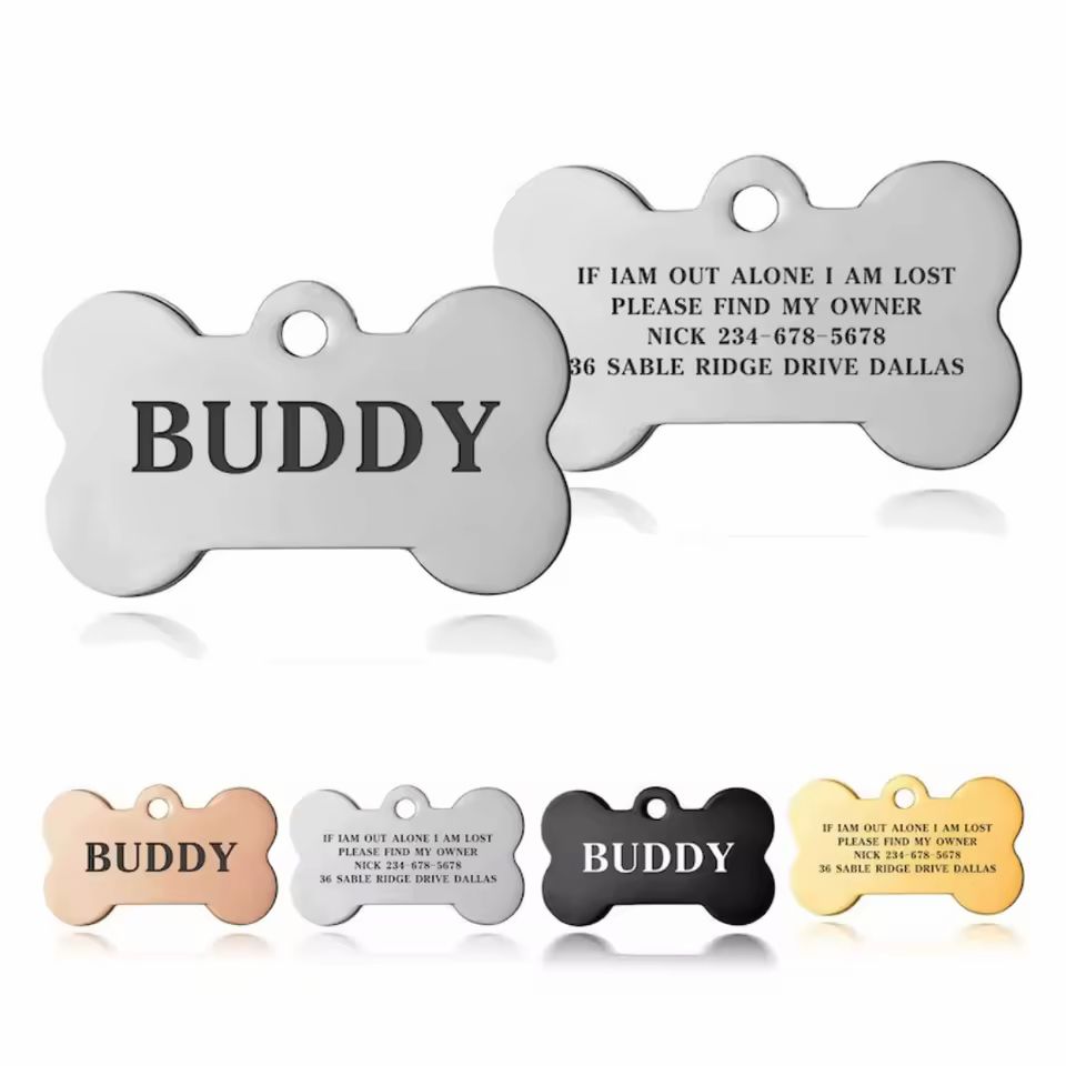 Placa de Hueso Personalizada – Grabado Antipérdida en Acero Inoxidable