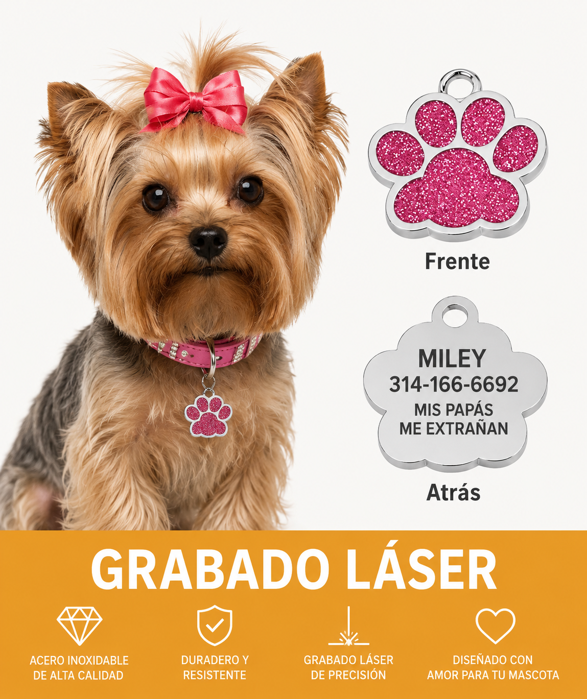 ✨ Huellita ID Personalizada con Glitter