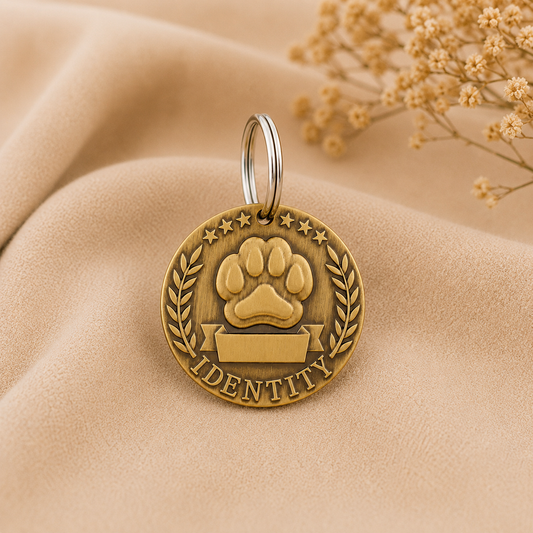 Placa Militar Vintage para Mascotas – Grabado Personalizado Antipérdida