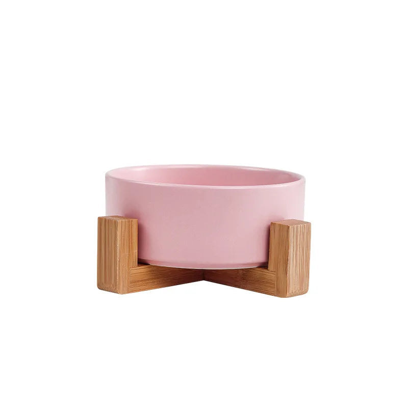 Cuenco Elevado de Cerámica con Base de Madera – Diseño Premium para Perros y Gatos