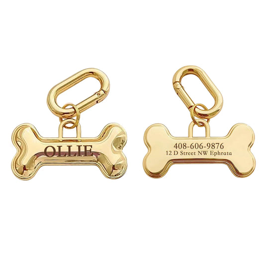 Placa de Hueso Premium con Mosquetón – Grabado Personalizado Elegante para Mascotas