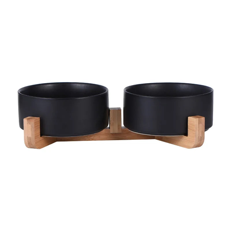Cuenco Elevado de Cerámica con Base de Madera – Diseño Premium para Perros y Gatos
