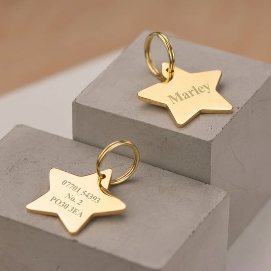 Placa Estrella Personalizada Dorada – Grabado de Alta Calidad para Mascotas
