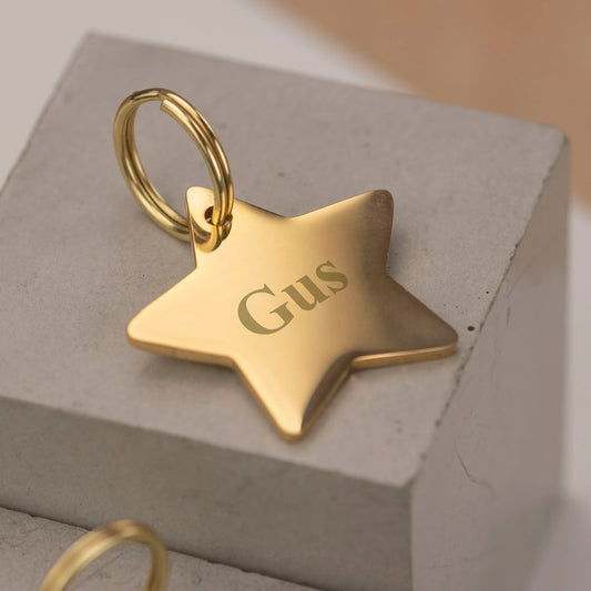 Placa Estrella Personalizada Dorada – Grabado de Alta Calidad para Mascotas
