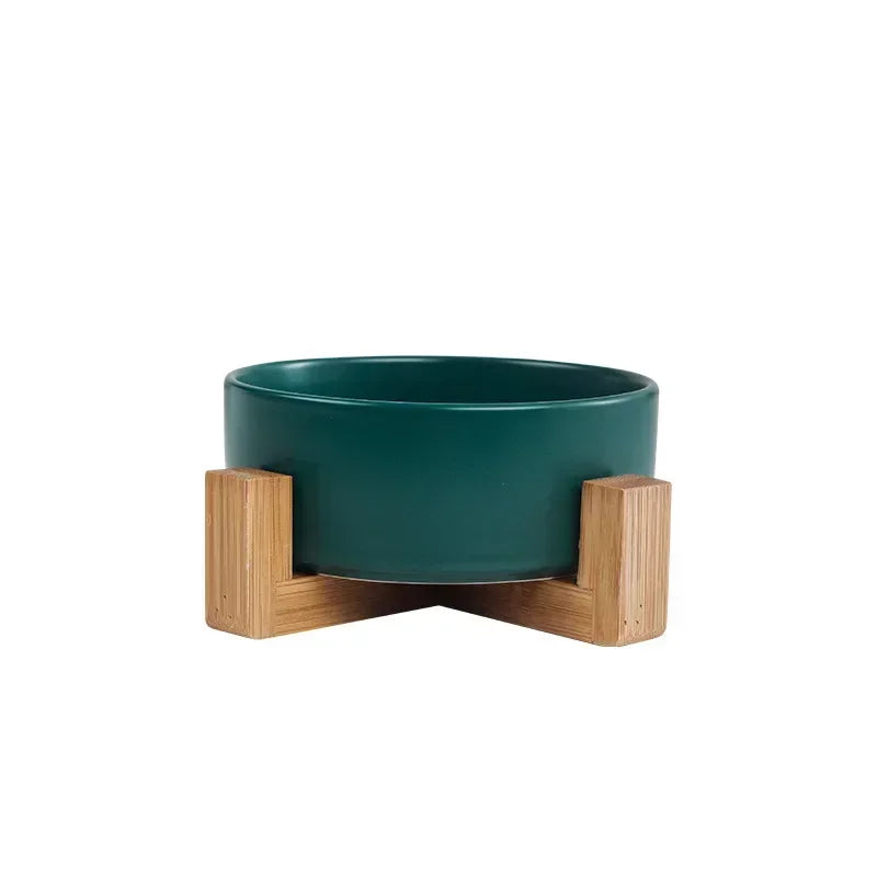 Cuenco Elevado de Cerámica con Base de Madera – Diseño Premium para Perros y Gatos