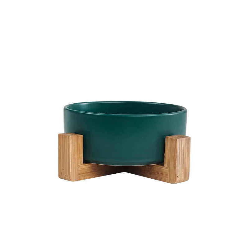 Cuenco Elevado de Cerámica con Base de Madera – Diseño Premium para Perros y Gatos