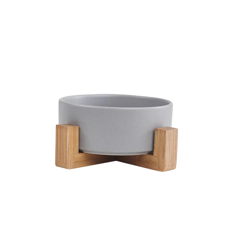 Cuenco Elevado de Cerámica con Base de Madera – Diseño Premium para Perros y Gatos