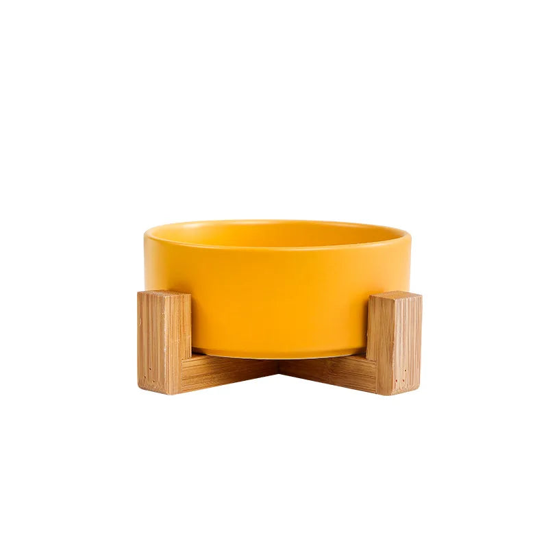 Cuenco Elevado de Cerámica con Base de Madera – Diseño Premium para Perros y Gatos